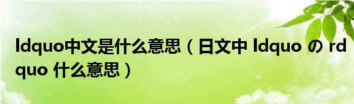 ldquo中文是什么意思（日文中 ldquo の rdquo 什么意思）