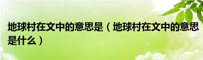 地球村在文中的意思是（地球村在文中的意思是什么）