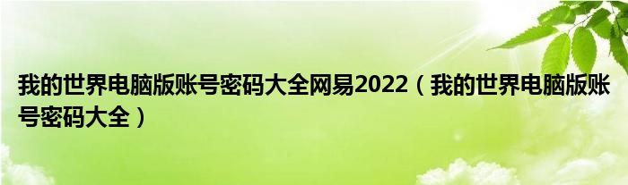 我的世界电脑版账号密码大全网易2022（我的世界电脑版账号密码大全）