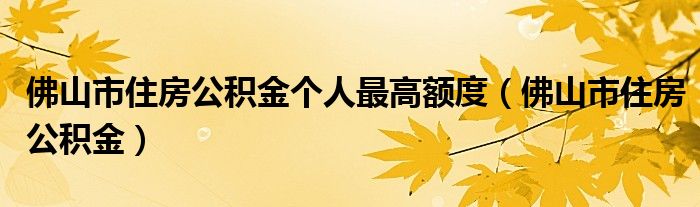 佛山市住房公积金个人最高额度（佛山市住房公积金）