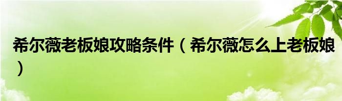 希尔薇老板娘攻略条件（希尔薇怎么上老板娘）