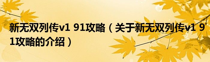 新无双列传v1 91攻略（关于新无双列传v1 91攻略的介绍）