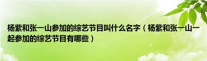 杨紫和张一山参加的综艺节目叫什么名字（杨紫和张一山一起参加的综艺节目有哪些）