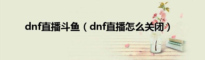 dnf直播斗鱼（dnf直播怎么关闭）