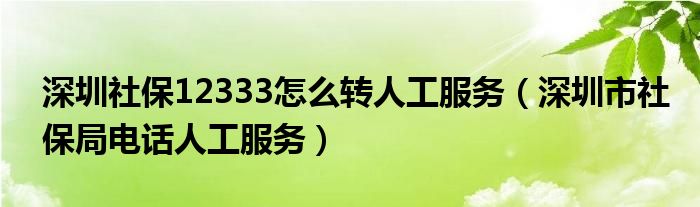 深圳社保12333怎么转人工服务（深圳市社保局电话人工服务）