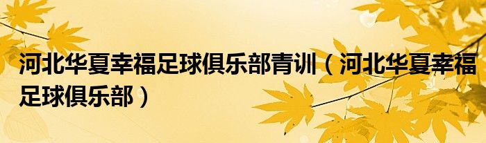 河北华夏幸福足球俱乐部青训（河北华夏幸福足球俱乐部）