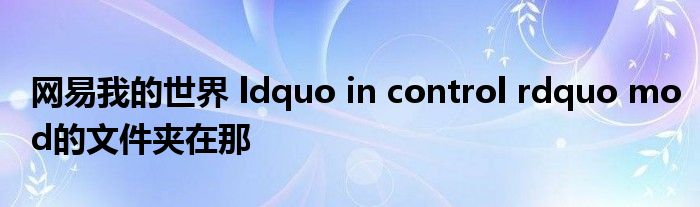 网易我的世界 ldquo in control rdquo mod的文件夹在那