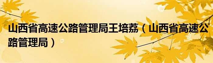 山西省高速公路管理局王培荔（山西省高速公路管理局）