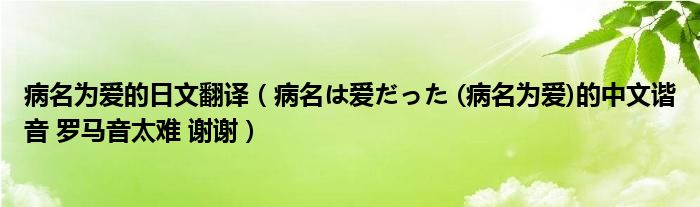 病名为爱的日文翻译（病名は爱だった (病名为爱)的中文谐音 罗马音太难 谢谢）