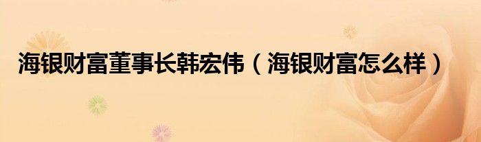 海银财富董事长韩宏伟（海银财富怎么样）