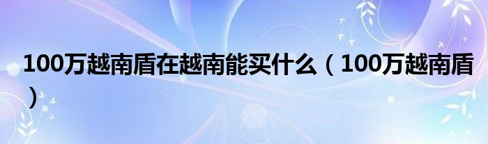 100万越南盾在越南能买什么（100万越南盾）