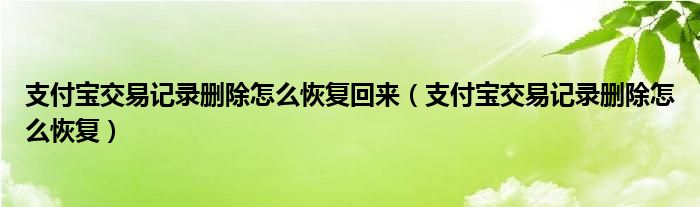 支付宝交易记录删除怎么恢复回来（支付宝交易记录删除怎么恢复）