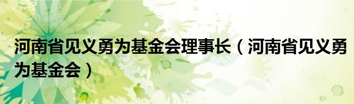 河南省见义勇为基金会理事长（河南省见义勇为基金会）