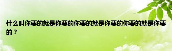 什么叫你要的就是你要的你要的就是你要的你要的就是你要的？