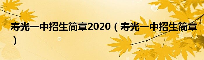 寿光一中招生简章2020（寿光一中招生简章）