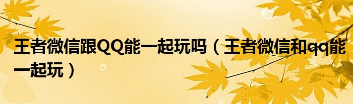 王者微信跟QQ能一起玩吗（王者微信和qq能一起玩）