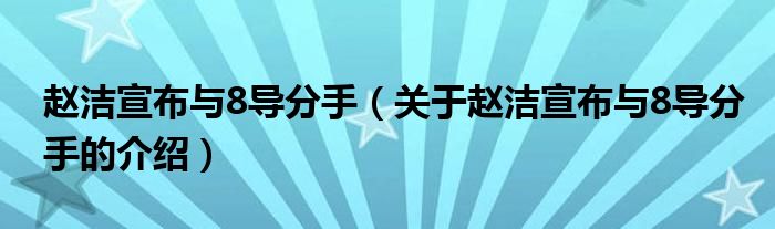 赵洁宣布与8导分手（关于赵洁宣布与8导分手的介绍）