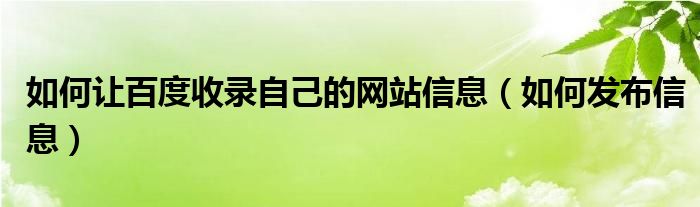 如何让百度收录自己的网站信息（如何发布信息）