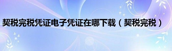 契税完税凭证电子凭证在哪下载（契税完税）