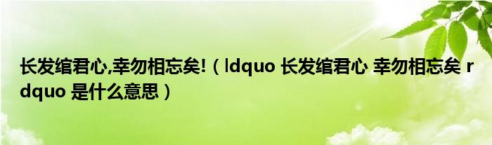 长发绾君心,幸勿相忘矣!（ldquo 长发绾君心 幸勿相忘矣 rdquo 是什么意思）