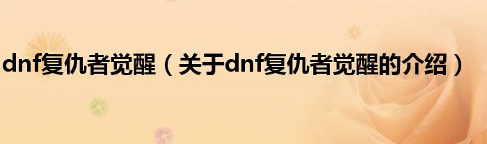 dnf复仇者觉醒（关于dnf复仇者觉醒的介绍）