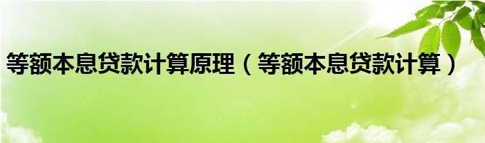 等额本息贷款计算原理（等额本息贷款计算）