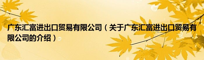 广东汇富进出口贸易有限公司（关于广东汇富进出口贸易有限公司的介绍）