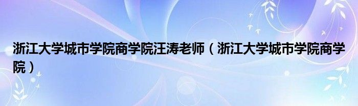 浙江大学城市学院商学院汪涛老师（浙江大学城市学院商学院）