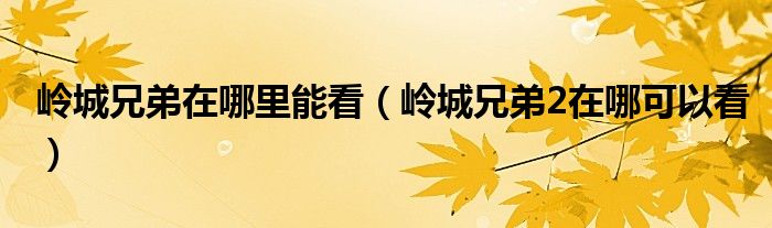 岭城兄弟在哪里能看（岭城兄弟2在哪可以看）