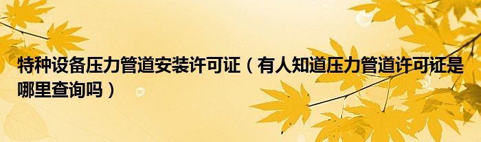 特种设备压力管道安装许可证（有人知道压力管道许可证是哪里查询吗）