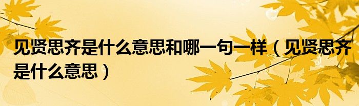 见贤思齐是什么意思和哪一句一样（见贤思齐是什么意思）