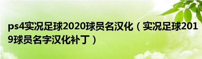 ps4实况足球2020球员名汉化（实况足球2019球员名字汉化补丁）