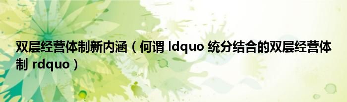 双层经营体制新内涵（何谓 ldquo 统分结合的双层经营体制 rdquo）