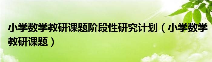 小学数学教研课题阶段性研究计划（小学数学教研课题）