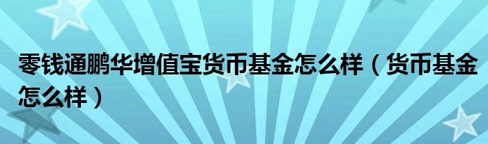 零钱通鹏华增值宝货币基金怎么样（货币基金怎么样）