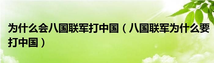 为什么会八国联军打中国（八国联军为什么要打中国）