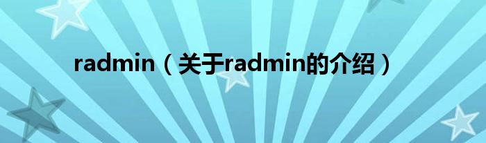 radmin（关于radmin的介绍）