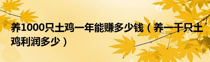 养1000只土鸡一年能赚多少钱（养一千只土鸡利润多少）