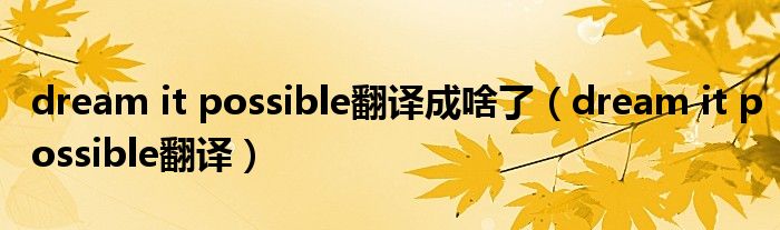 dream it possible翻译成啥了（dream it possible翻译）