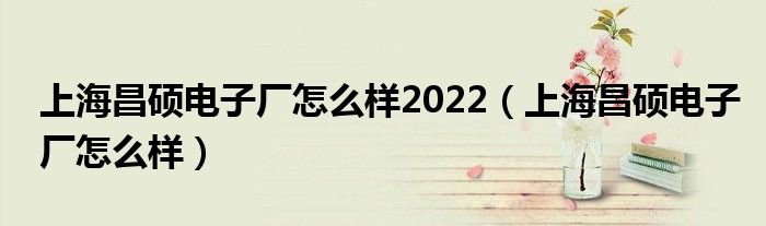 上海昌硕电子厂怎么样2022（上海昌硕电子厂怎么样）