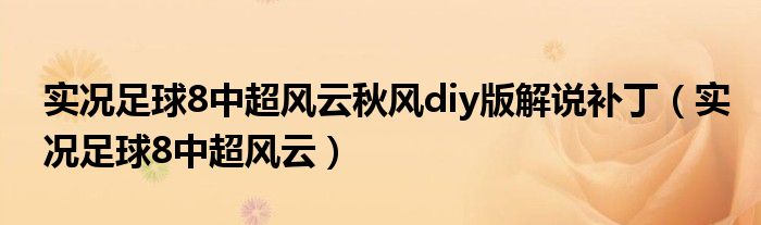 实况足球8中超风云秋风diy版解说补丁（实况足球8中超风云）