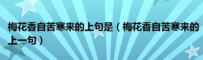 梅花香自苦寒来的上句是（梅花香自苦寒来的上一句）