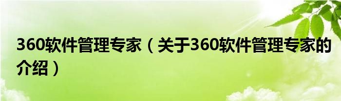 360软件管理专家（关于360软件管理专家的介绍）