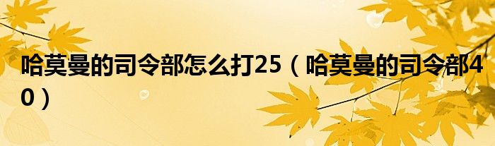 哈莫曼的司令部怎么打25（哈莫曼的司令部40）