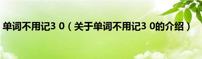 单词不用记3 0（关于单词不用记3 0的介绍）