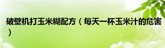 破壁机打玉米糊配方（每天一杯玉米汁的危害）