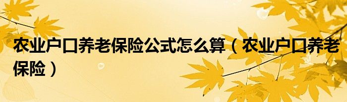 农业户口养老保险公式怎么算（农业户口养老保险）