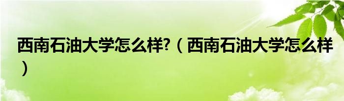 西南石油大学怎么样?（西南石油大学怎么样）