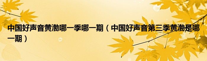 中国好声音黄渤哪一季哪一期（中国好声音第三季黄渤是哪一期）