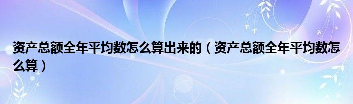 资产总额全年平均数怎么算出来的（资产总额全年平均数怎么算）